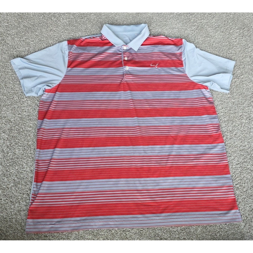 2X Men's Puma Floodlight Golf Polo With Red And Gray Stripes